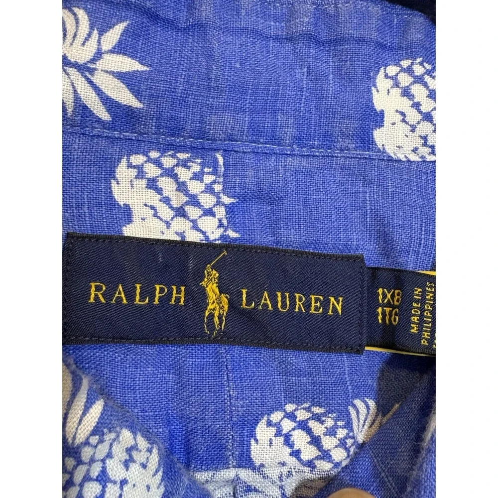 Polo Ralph Lauren Button Up Shirt Blue Pineapple Print 1XB Resort Hawiian Beach